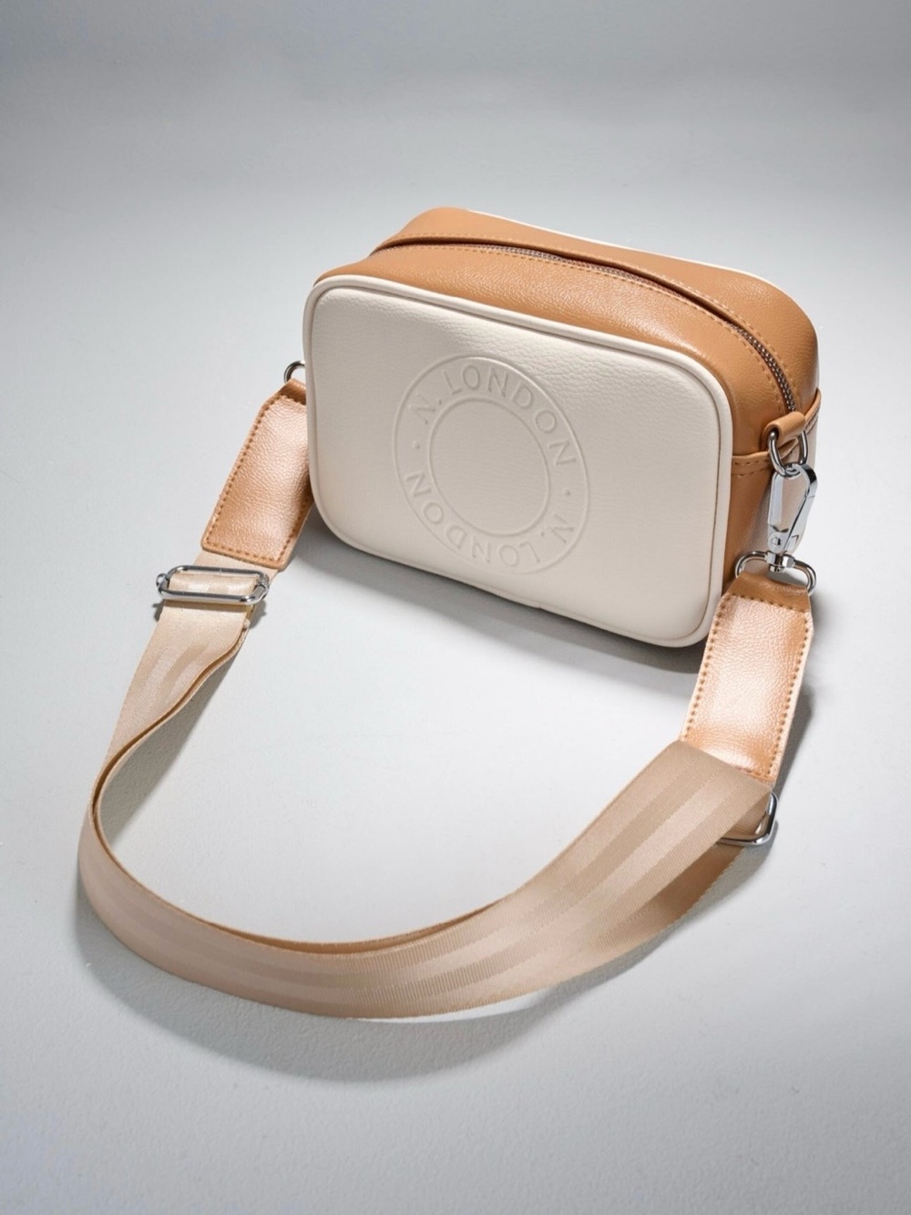 Tan & Cream Crossbody Bag with Embossed Logo